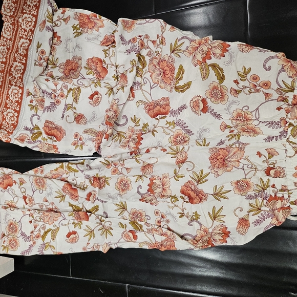 Mura Boho pattern white orange floral crop top and flowy pants set small nwt - Picture 6 of 7
